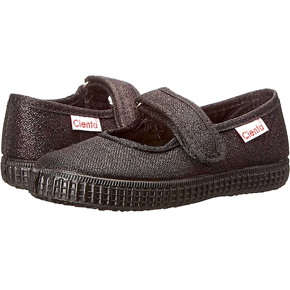 Cienta Black Sparkle Mary Jane’s Velcro Closure Size 21 EU 5 US - Picture 1 of 7